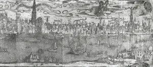 View of Antwerp Harbour, detail of the right hand section, 1515-50 (engraving) (b/w View of Antwerp Harbour, detail of the right hand section, 1515-50 (engraving) (b/w