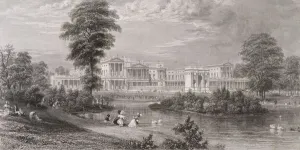 View of Buckingham Palace and Marble Arch, from St. James's Park, c.1835 (engraving) View of Buckingham Palace and Marble Arch, from St. James's Park, c.1835 (engraving)