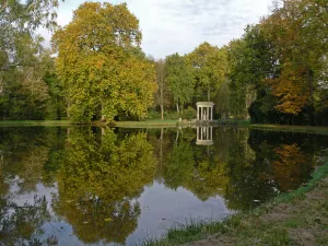 A view of the Chateau: the gardens with the Temple de Venus A view of the Chateau: the gardens with the Temple de Venus