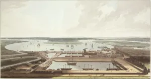 View of the East India Docks, 1803 (aquatint) View of the East India Docks, 1803 (aquatint)