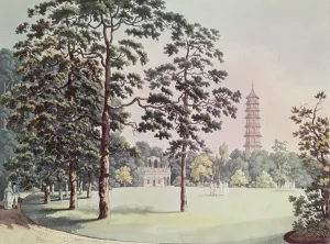 A View in Kew Gardens of the Alhambra and Pagoda, engraved by Heinrich Joseph Schutz A View in Kew Gardens of the Alhambra and Pagoda, engraved by Heinrich Joseph Schutz