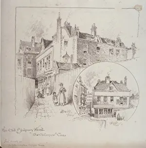 Back view of the Old Blakeney Head Inn, Bartholomew Close, London, c Back view of the Old Blakeney Head Inn, Bartholomew Close, London, c
