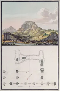 View of the Theatre at Sardis and a plan of the Ionic Temple at Sardis, c View of the Theatre at Sardis and a plan of the Ionic Temple at Sardis, c