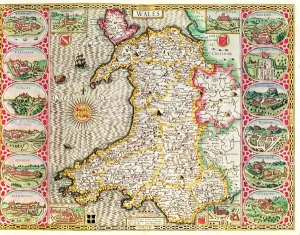 Wales, engraved by Jodocus Hondius (1563-1612) from John Speed's 'Theatre Wales, engraved by Jodocus Hondius (1563-1612) from John Speed's 'Theatre