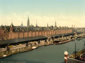 Warehouses at docks, Hamburg, Germany, Photochrome Print, c.1900 (photochrom) Warehouses at docks, Hamburg, Germany, Photochrome Print, c.1900 (photochrom)