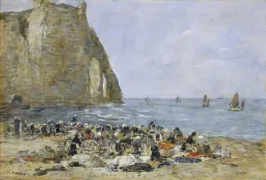 Washerwomen on the beach of Etretat, 1894 (oil on wood) Washerwomen on the beach of Etretat, 1894 (oil on wood)