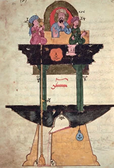 Al Jazari Collection: Water clock with automated figures, from Book of Knowledge of Ingenious Mechanical