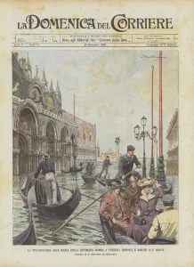 Last Week's Extraordinary High Tide In Venice, Gondolas And Boats In St Mark (colour litho) Last Week's Extraordinary High Tide In Venice, Gondolas And Boats In St Mark (colour litho)
