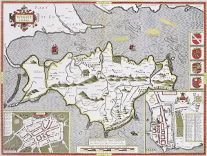 Wight Island, engraved by Jodocus Hondius (1563-1612) from John Speeds Theatre Wight Island, engraved by Jodocus Hondius (1563-1612) from John Speeds Theatre