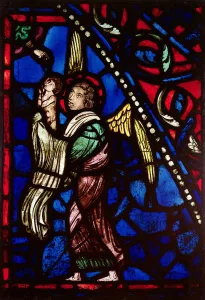 Window depicting an angel presenting a soul to God the Father Window depicting an angel presenting a soul to God the Father