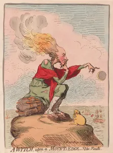 A Witch upon a Mount's Edge; vide; Fuzelli, pub. 1791 (hand coloured engraving) A Witch upon a Mount's Edge; vide; Fuzelli, pub. 1791 (hand coloured engraving)