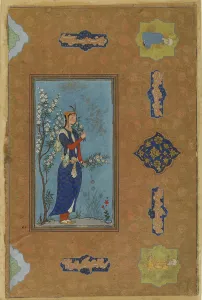 Woman with a spray of flowers, Safavid Period, c.1575 (w/c & gold on paper) Woman with a spray of flowers, Safavid Period, c.1575 (w/c & gold on paper)