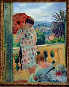 Two women on a balcony or on the balcony, in view of the Esterel Two women on a balcony or on the balcony, in view of the Esterel