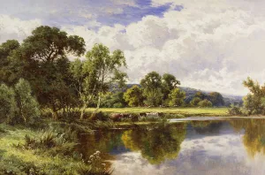 A Wooded River Landscape with Cattle, (oil on canvas) A Wooded River Landscape with Cattle, (oil on canvas)