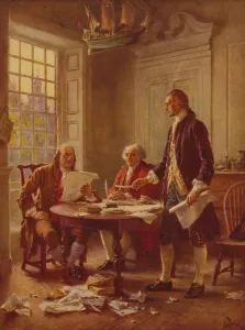 Writing the Declaration of Independence, c.1930 (photomechanical print) Writing the Declaration of Independence, c.1930 (photomechanical print)