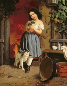 A Young Girl with a Cat, 1866 (oil on canvas) A Young Girl with a Cat, 1866 (oil on canvas)