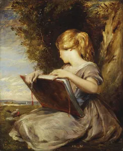A Young Girl seated under a Tree with a Sketch Book, (oil on panel) A Young Girl seated under a Tree with a Sketch Book, (oil on panel)