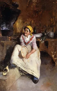 A Young Girl with a Tambourine, (oil on canvas) A Young Girl with a Tambourine, (oil on canvas)
