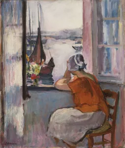 Young Girl at the Window Opposite the Island of Yeu, (oil on canvas) Young Girl at the Window Opposite the Island of Yeu, (oil on canvas)