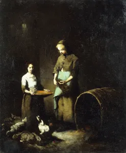 Young Peasant Girls Feeding Barnyard Animals, (oil on canvas) Young Peasant Girls Feeding Barnyard Animals, (oil on canvas)