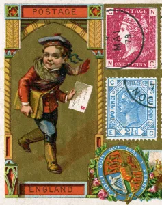 Young postman with his letter sack delivering a letter in Victorian England Young postman with his letter sack delivering a letter in Victorian England