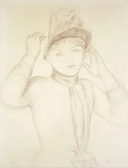 Young Woman Arranging her Hat; Jeune Fille Arrangeant son Chapeau, c Young Woman Arranging her Hat; Jeune Fille Arrangeant son Chapeau, c
