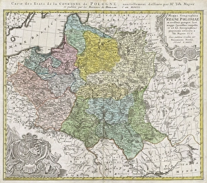 1750, Homann Heirs Map of Poland, topography, cartography, geography, land, illustration 1750, Homann Heirs Map of Poland, topography, cartography, geography, land, illustration