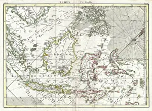 Historic Navigation Charts Prints: 1770, Bonne Map of the East Indies