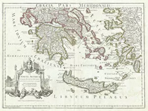 Images Dated 30th August 2017: 1794, Delisle Map of Southern Ancient Greece, Greeks Isles, and Crete, topography