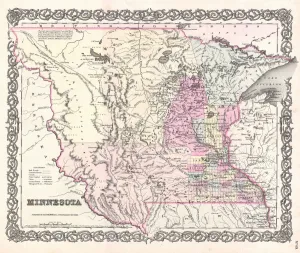 1855, Colton Map of Minnesota, topography, cartography, geography, land, illustration 1855, Colton Map of Minnesota, topography, cartography, geography, land, illustration