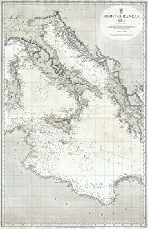 1868, British Admiralty Chart or Map of the Mediterranean Sea, Italy, Corsica, Greece 1868, British Admiralty Chart or Map of the Mediterranean Sea, Italy, Corsica, Greece