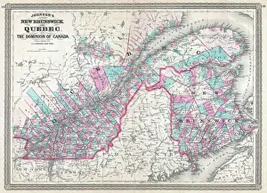 Antique Topographic Maps Prints: 1870, Johnson Map of Quebec, Canada