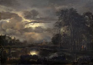 Aert van der Neer (Dutch, 1603-1604 - 1677), Moonlit Landscape with Bridge, probably Aert van der Neer (Dutch, 1603-1604 - 1677), Moonlit Landscape with Bridge, probably