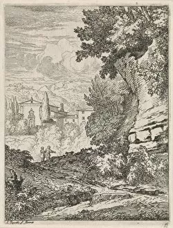 Abraham Genoels Collection: Arcadian landscape rock wall mountainous landscape