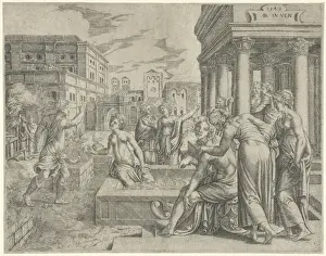 King David Painting Prints: Bathsheba receives the message of David, Cornelis Massijs, 1549