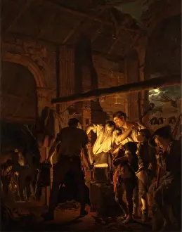 Prints of The Blacksmiths Shop Print, a 1771 engraving of a blacksmith at work : Featured Photograph