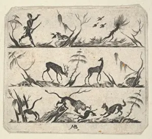 Blackwork Design Goldsmithwork Hunter Animals Art Print
