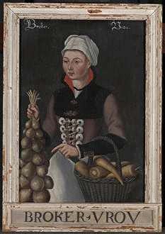 Broker Vrou Old painting lady garlic basket carrot Broker Vrou Old painting lady garlic basket carrot