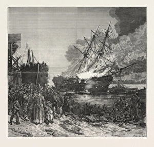 Burning of the Marine Societys Training-Ship the Warspite, Off Charlton, Engraving Burning of the Marine Societys Training-Ship the Warspite, Off Charlton, Engraving