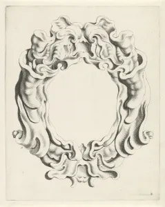 Cartouche with lobe ornament, overhead mask with open mouth, print maker: Michiel Mosijn Cartouche with lobe ornament, overhead mask with open mouth, print maker: Michiel Mosijn