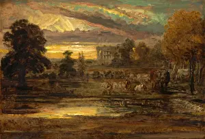 British Landscape Painter Prints: Cattle at a Pool at Sunrise Signed and dated, lower left: JW RA 1827
