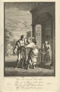 Clothing the naked, Jan Luyken, Gerrit de Broen (Sr.), in or after 1695 - c. 1740 Clothing the naked, Jan Luyken, Gerrit de Broen (Sr.), in or after 1695 - c. 1740