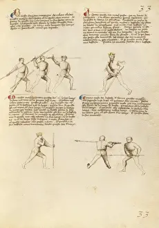 Medieval Combat Art Prints: Combat with Sword, Staff, and Lance