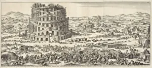 Tower Of Babel Prints: Construction tower Babel built foreground men
