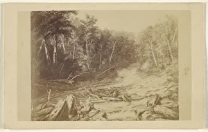 Copy painting depicting river scene man canoe fishing Copy painting depicting river scene man canoe fishing