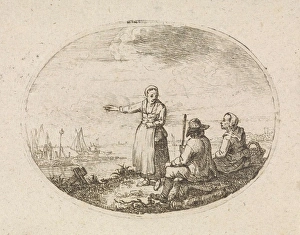 Couple at bank of river, print maker: Marten J. Waefelaers, 1779 - 1793 Couple at bank of river, print maker: Marten J. Waefelaers, 1779 - 1793