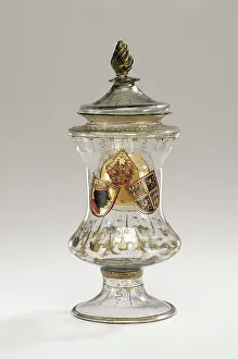 Covered Vessel Print: A Colorless Glass Object with Applied Decoration