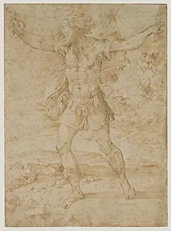 Prints of David with the Head of Goliath; Parmigianino (Francesco Mazzola), Italian, 1503 - 1540; about 1535; Pen and brown ink; 29.5 x 21.6 cm (11 5/8 x 8 1/2 in. ) Images Dated 2014 April: Print of David with Goliath's Head, a pen and ink drawing