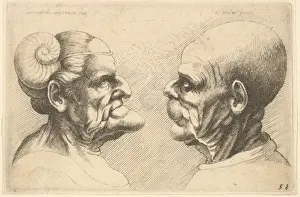 Leonardo Da Vinci Prints: Two deformed heads facing 1625-77 Etching second state