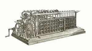 Framed Print : The Difference Engine Print, 19th Century Mechanical Computer Design Framed Print : The Difference Engine Print, 19th Century Mechanical Computer Design